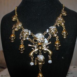 Halloween Skulls, Guns, Gold Plated, Necklace